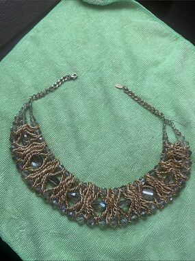 Gold-Tone Twisted Chain and Crystal Collar Necklace in Light Blue